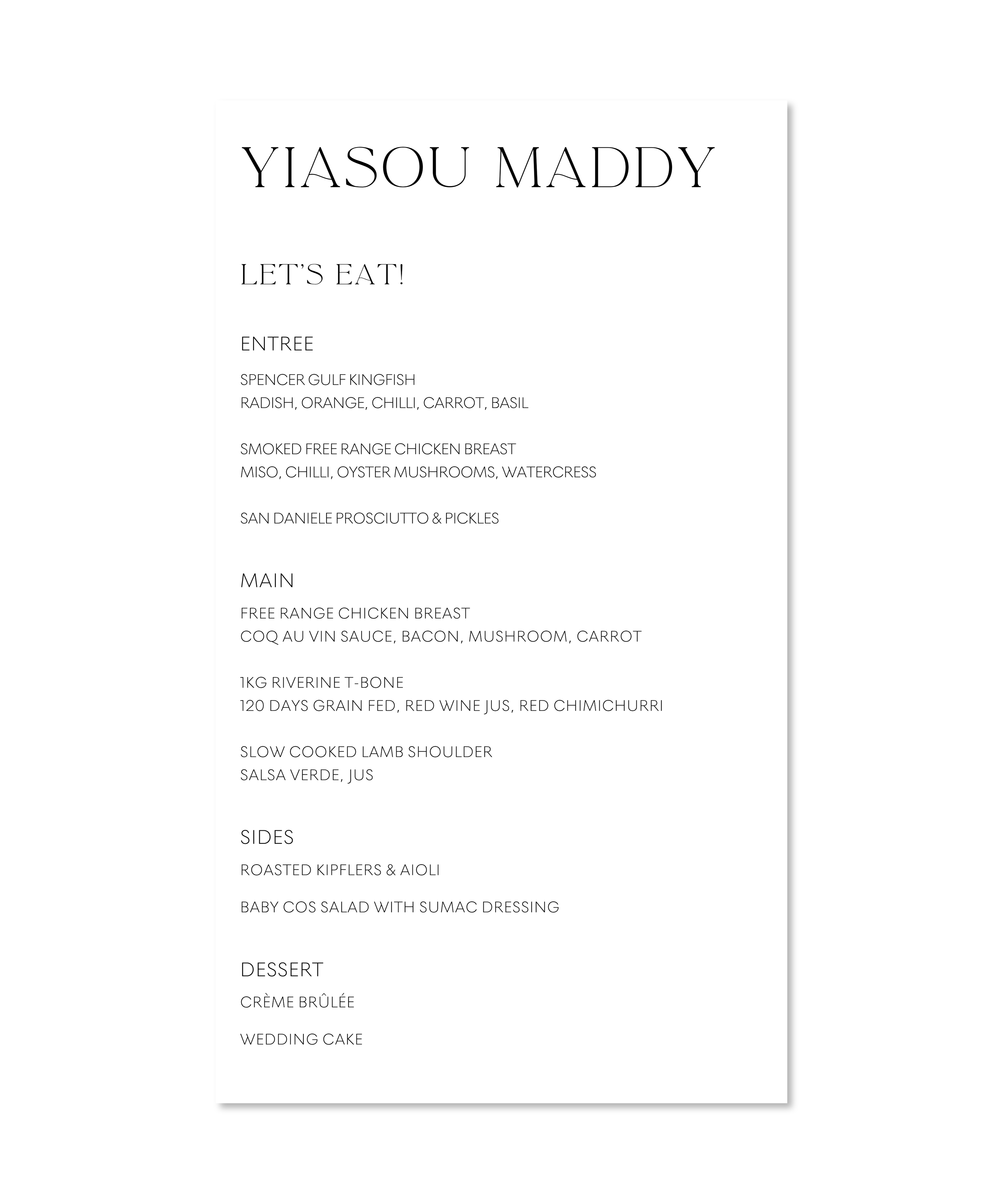 LUXE MENUS
