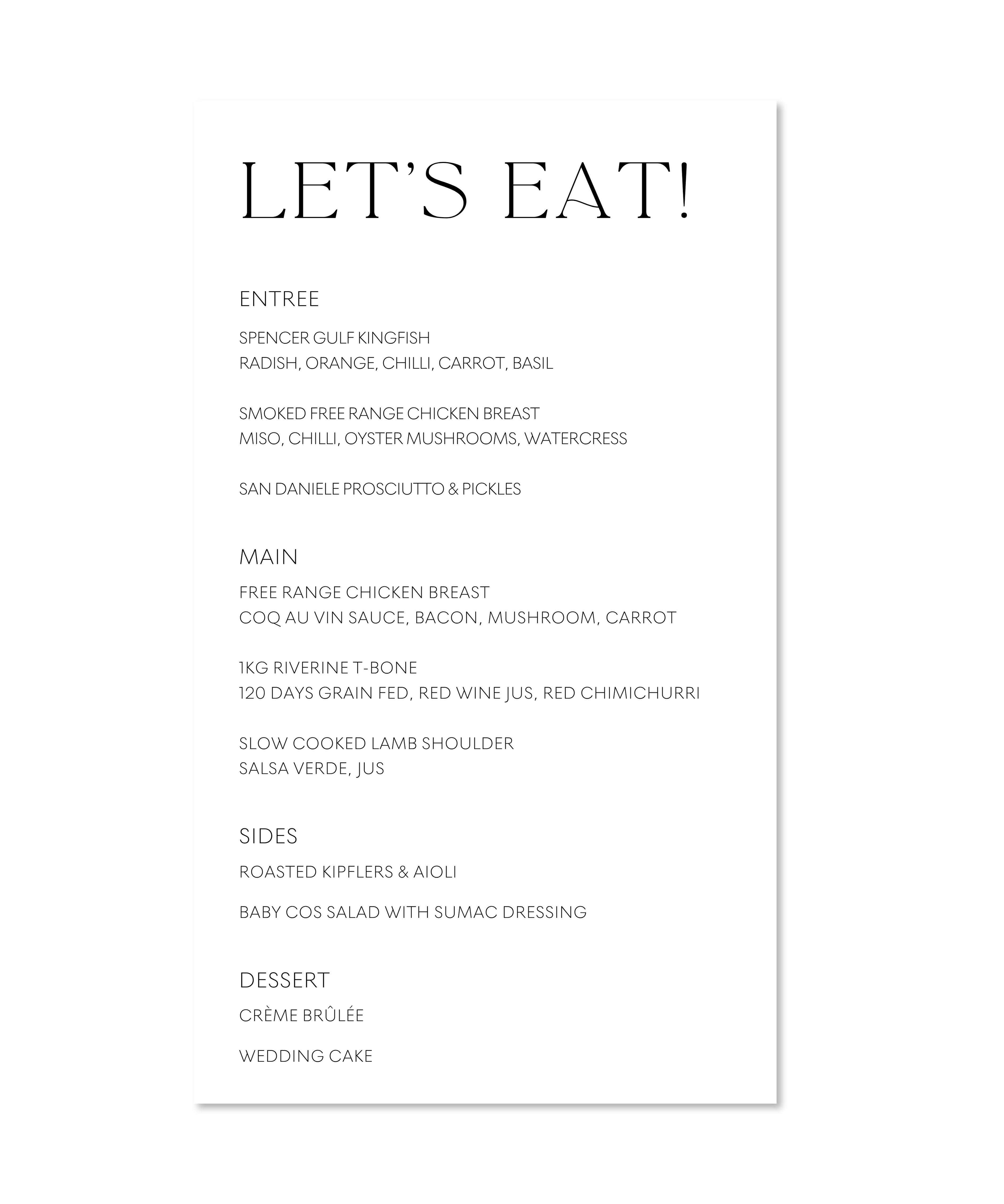 LUXE MENUS