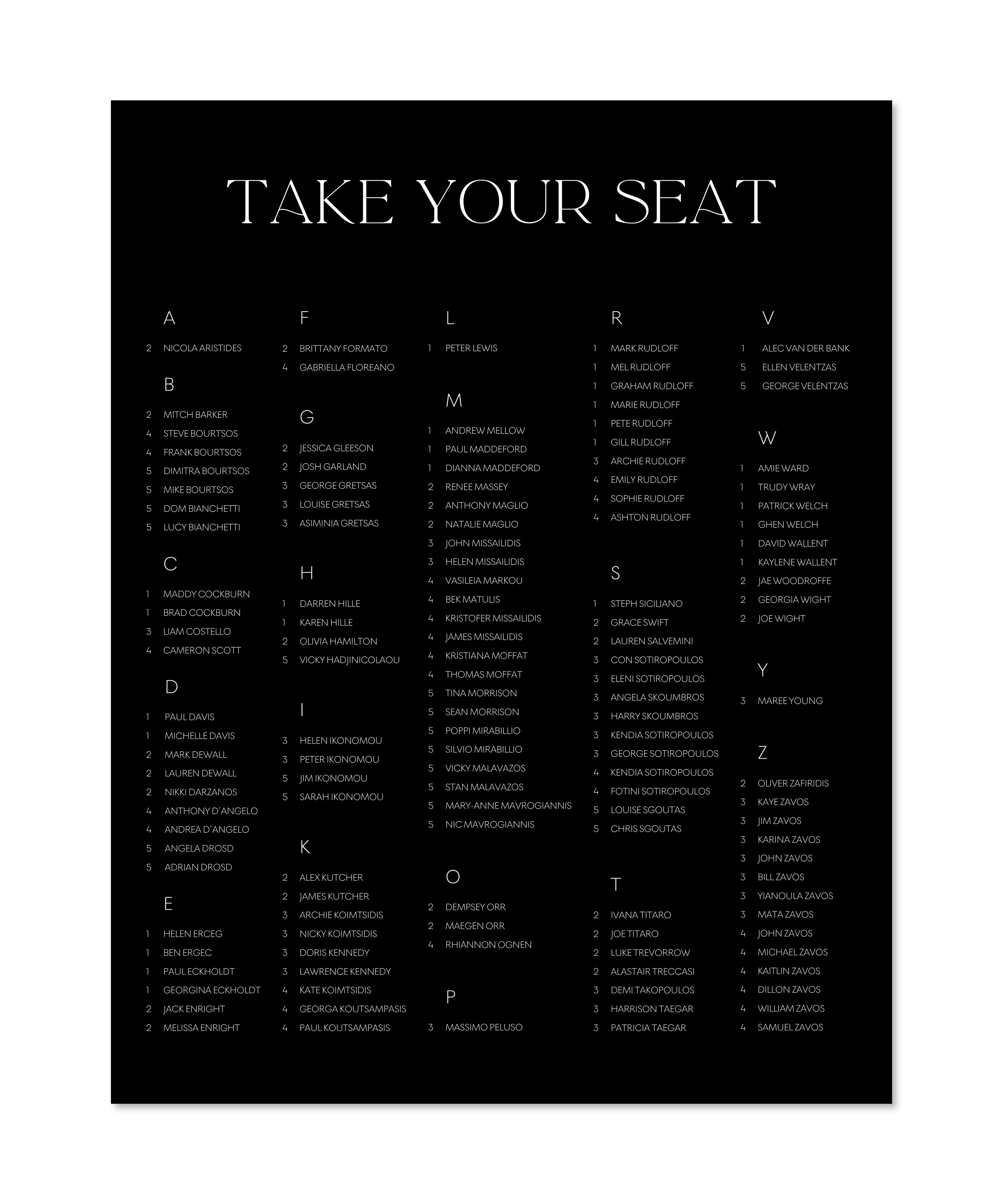 LUXE SEATING CHART