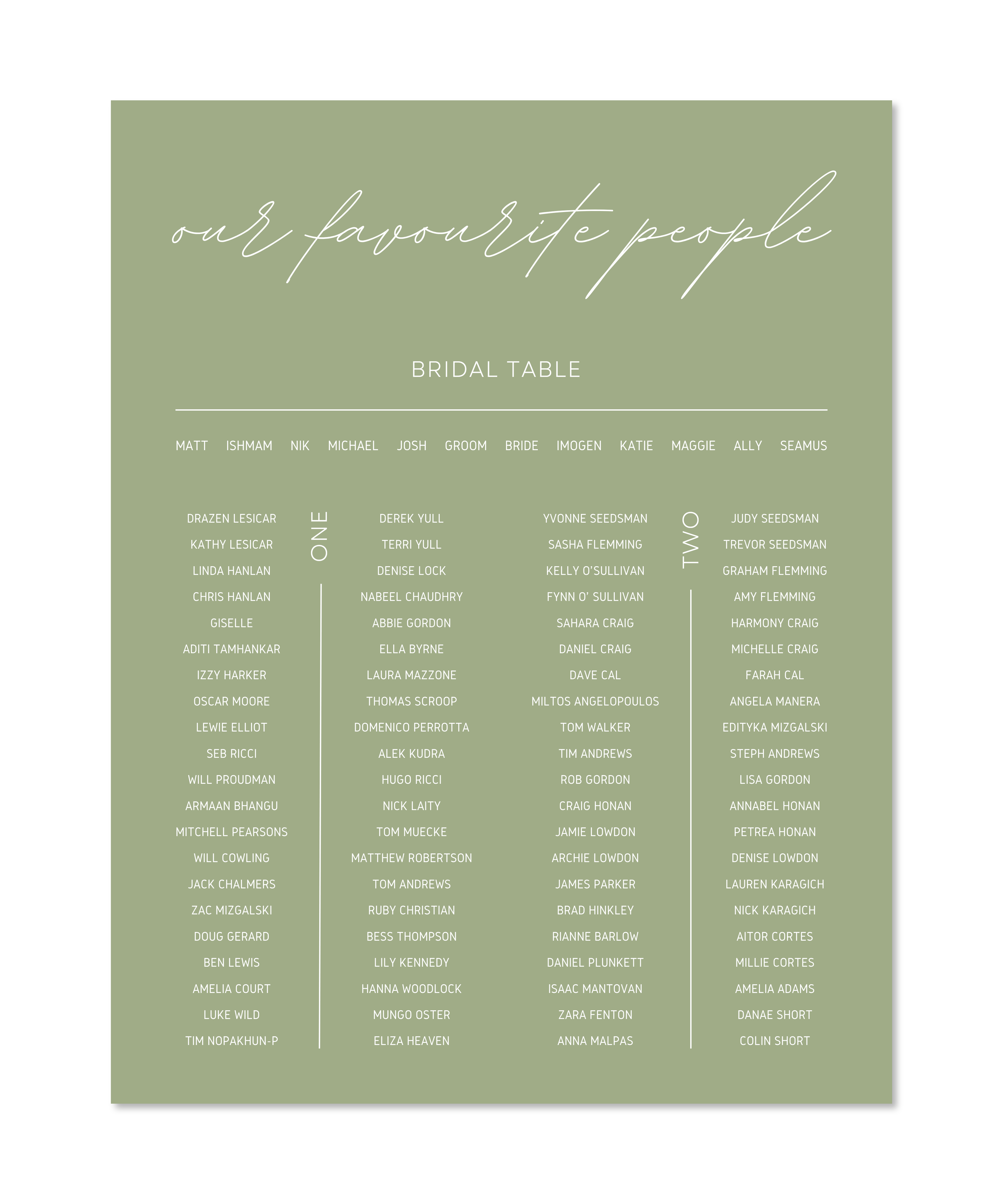 OLIVE SEATING CHART
